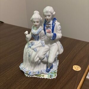 Charming Porcelain Couple Figurine with Blue Details
